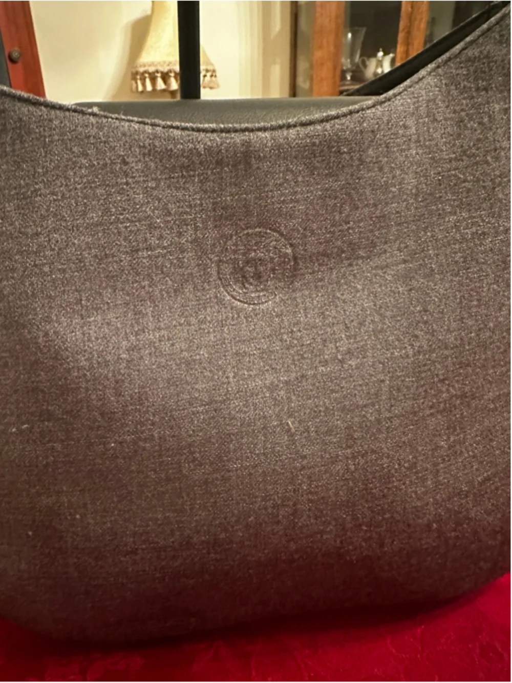 Gianni Versace Gray Wool and Black Leather Medusa Hobo Bag